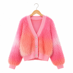 HMR Sisterhood Sorority Pink Faux <b>Fur</b> Cardigan V-Neck Balloon Sleeve Knitted Casual Winter <b>Top</b> Solid Color Thick - Product Image 5
