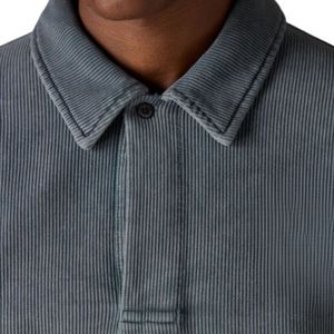 Grey Heavyweight Washed Ribbed Polo Sweatshirt Long Sleeve Collared Knit Casual Menswear Comfort Fit Premium Style - Product Image 4