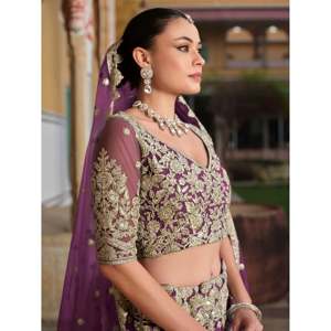 Purple Embroidered <b>Net</b> Lehenga Choli for Women Engagement Wear - Product Image 4