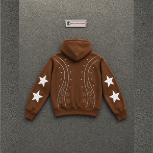 Sweat à capuche marron vintage zippé, style streetwear urbain, avec patch étoile vieilli, coupe oversize, style streetwear de luxe, rétro, effet délavé, épais - Product Image 6