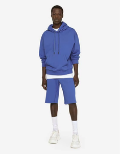 Sudadera con Capucha Azul para Hombre con Pantalones Cortos a Juego, Conjunto Casual de Felpa de Algodón para Otoño - Product Image 1