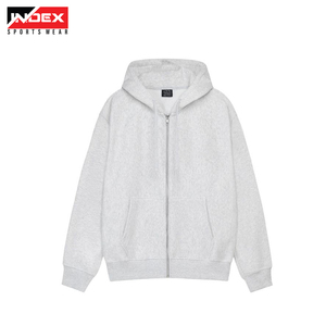 เสื้อฮู้ดซิปผู้ชาย INDEX สีพื้น ทรงปกติ สไตล์ลำลอง สำหรับฤดูใบไม้ร่วง ผ้าถัก สีเทา ผ้าฝ้าย 100% เฟรนช์เทอร์รี่ - Product Image 3