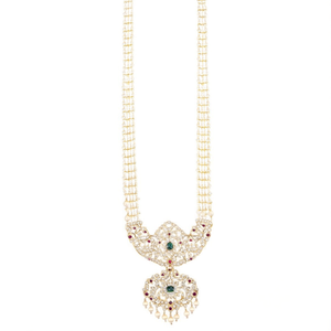 Elegant Pota Stone & Austrian Pearl Long <b>Necklace</b> Set 10575582WH - Product Image 1