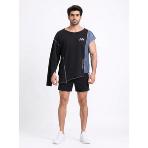 เสื้อยืดคอตตอนเนื้อหนัก 380GSM ทรงไหล่ตกแบบอสมมาตรสำหรับผู้ชาย สไตล์ไซเบอร์พังก์ สตรีทแวร์ เทคแวร์ พร้อมโลโก้แบบกำหนดเอง (OEM) - Product Image 1