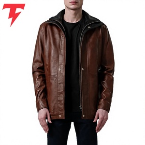 Abrigo Largo de Invierno para Hombre, Ecológico, Transpirable, Impermeable, Antiarrugas, con Cuello Mao, Doble Botonadura, de Cuero Genuino - Product Image 1