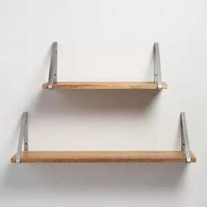 Set 2 Wood Adjustable Floating Wall <b>Shelves</b> Metal <b>Triangle</b> <b>Brackets</b> Storage Ledge Board Modern Living Room Mounted Flower Rack - Product Image 1