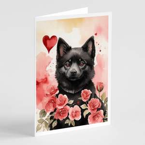 Schipperke Valentine Roses A7 Cartes de vœux Lot de 8 cartes vierges avec enveloppes fantaisistes Taille 5x7 - Product Image 1