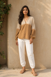 Blusa de rayón con efecto ombré para mujer, camisa de manga larga, top informal de verano para vacaciones - Product Image 2