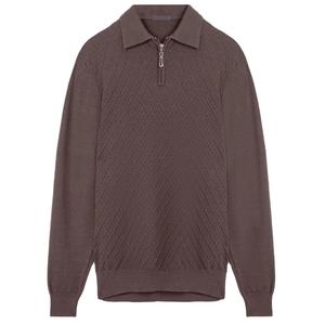 Suéter de Cuello Polo con Cremallera para Hombre, 100% Algodón, Color Granate y Marrón Oscuro, Ropa de Invierno Transpirable y Antiencogimiento, Venta al Por Mayor - Product Image 1