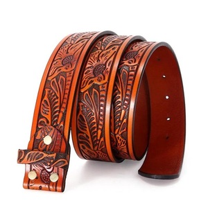 Nuevo Cinturón de Cuero Occidental con Grabado Floral, Hebilla de Pin, Estilo Casual Vintage, Diseño Bordado Duradero, Color Marrón - Product Image 2