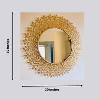Miroir mural rond en métal avec design en feuille d'or, miroir décoratif encadré de style bohème pour le salon, la chambre à coucher, la décoration d'hôtel