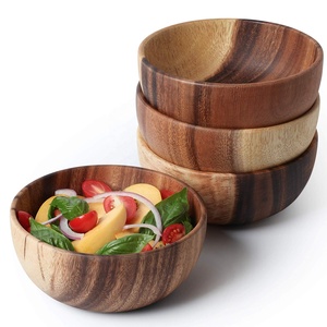 Bol de service à salade en bois d'acacia naturel de style antique plateau rond fait à la main pour pâte à fruits et légumes en gros - Product Image 3