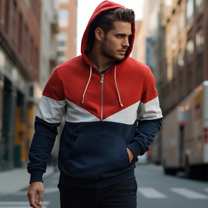 Sudadera con Capucha de Algodón para Hombre, con Cierre de Cremallera de un Cuarto, Diseño Color Block, Estilo Casual, con Personalización OEM ODM - Product Image 5