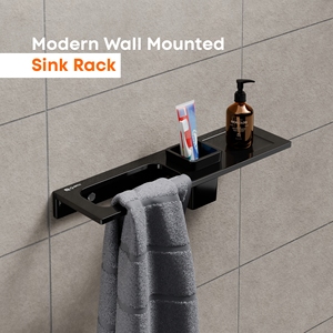 Support mural double pour lavabo, en métal robuste, à double niveau, pour accessoires de salle de bain, installation facile, sans rouille, conception robuste - Product Image 2