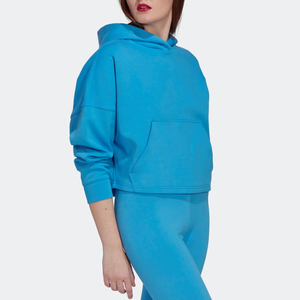 Sweat-shirt à capuche court bleu pour femme, à manches longues, avec poche kangourou, style décontracté, streetwear, mode, vêtement de sport - Product Image 3
