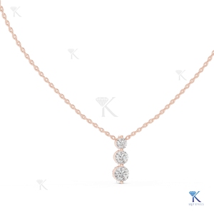 Collier pendentif de luxe en or massif 14K 18K avec 3 diamants de laboratoire taille brillant, bijou vertical pour femme - Product Image 2