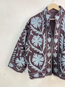 <b>Women</b> Vintage Suzani Floral Embroidered Cotton Jacket Ethnic Boho Crop <b>Coat</b> Handmade Statement Outerwear - Product Image 2