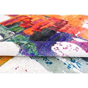 Tapis en laine noué à la main, motif coloré à effet de pinceau, tapis 3D à poils ras pour salon, chambre et salle à manger - Product Image 4
