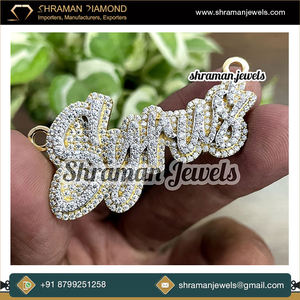 Bling Two-Layer Custom Cursive <b>Initial</b> Script Charm Lab Grown Diamonds 925 Sterling <b>Silver</b> Gold Plated Hip Hop Gift Jewelry - Product Image 2