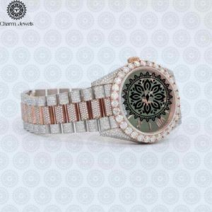 Montre de luxe pour homme Charm_Jewels en acier inoxydable, incrustée de diamants, mouvement mécanique analogique, boîtier de 40 mm, verre du cadran, date automatique - Product Image 2