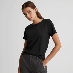 T-shirt long ajusté pour femme en coton extensible, haut décontracté et tendance avec personnalisation OEM ODM - Product Image 1