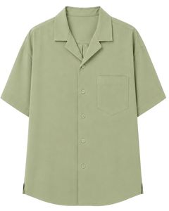 Customized Light Olive Green Oversized Casual Men <b>Shirt</b> <b>Half</b> Sleeve <b>Button</b> Up Cuban Collar Loose Fit Summer Fashion Top Wear - Product Image 1