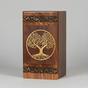 Urna Funeraria de Madera Maciza Premium con Grabado del Árbol de la Vida, Recipiente para Cenizas Conmemorativas para Adultos, Uso de Exportadores - Product Image 1