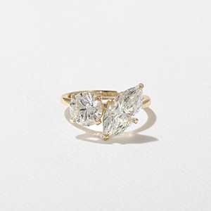Toi Et Moi Marquise Round Lab Grown Engagement <b>Rings</b> 14K Solid Gold Prong Set Modern Unique Wedding <b>Statement</b> Band Factory Price - Product Image 1