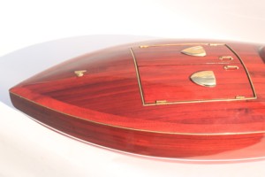 Modèle de bateau rapide américain en bois, hydroplan FLYER RACING 1936, peint à la main, style nautique - Product Image 3