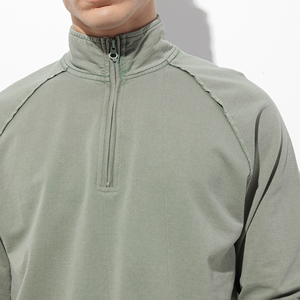 Sweat-shirt à col montant zippé pour homme, manches raglan, effet délavé vintage, pull en polaire, fabricant de vêtements OEM - Product Image 5