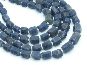 Wholesale PMEGEMSBEADS RB8 8" Natural Rough Blue Sapphire Crystal <b>Tube</b> Beads 10x8mm 6x5mm Raw Gemstone Strand for Jewelry Supply - Product Image 1