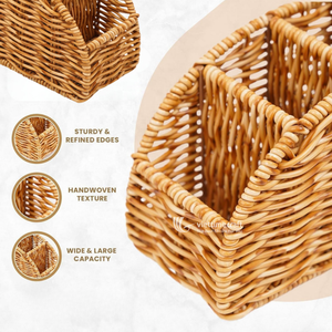 Multi-Compartment Rattan <b>Desk</b> Organizer Natural Fibers Office & Home Storage Rack-Wholesale - Product Image 3