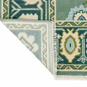 Alfombra Moderna Verde Anudada a Mano con Patrón Abstracto de Lana y Seda, Pelo Plano, Antideslizante, Rectangular para Sala de Estar - Product Image 1