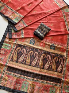 Sari en soie Designer Dola avec finition douce et soyeuse et chemisier imprimé numérique contrastant - Product Image 3