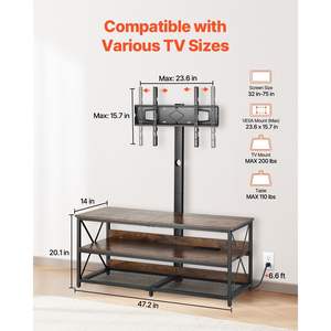 48-Inch <b>TV</b> <b>Stand</b> <b>Mount</b> for 75-Inch <b>TVs</b> 3 Tiers Open Storage Cabinets Brown Bedroom Living Room Entertainment Center Power <b>TV</b> - Product Image 3