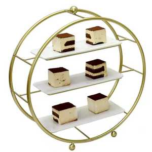 2 Tier Wooden Serving Cake Stand Metal Frame <b>Dessert</b> Display Tray with Handle Cupcake Holder Kitchen Party Decor - Product Image 4