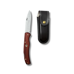 Couteau de poche pliant artisanal haut de gamme en acier inoxydable, manche en bois de rose, étui en cuir, vente en gros OEM, A&M ENTERPRISES - Product Image 1