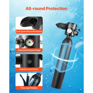 Bombola Subacquea Portatile da 0,5L con Pompa ad Alta Pressione per 5-10 Minuti di Respirazione Subacquea, Supporta 98,43 Piedi di Profondità - Product Image 6