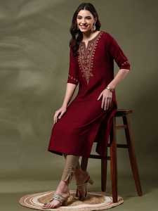 Indian Ethanic Wear Viscose Rayon with Beautiful Embroidery Work Casual and Festival Wear Kurtis Collections for Women Wear - Product Image 4