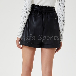 2026 Custom Women Breathable 100% Leather made Sublimation Shorts with <b>Drawstring</b> Feature Women Leather Shorts for Sale - Product Image 2