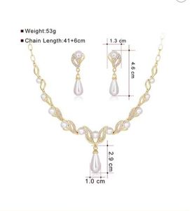 Conjunto de Moda para Mujer, Chapado en Oro, con Cristales, Perlas y Circonitas, Collar y Aretes Románticos con Diseño de Gota de Agua, para Aniversario - Product Image 4