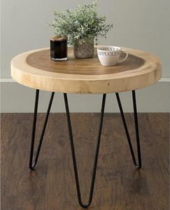 Round Wooden Side <b>Table</b> Hairpin Leg Accent <b>Table</b> Natural Wood Display Stand for Living Room Bedroom - Product Image 1