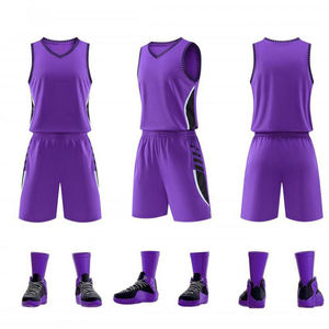 Ensemble de maillot de basket sans manches unisexe violet, short et chaussettes, 100% coton, léger, séchage rapide, design sportif pour adultes, été - Product Image 1