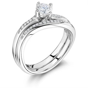 Anillo de hombro redondo con banda a juego, diamante cultivado en laboratorio de 0.80 ct en oro de 18 quilates y platino - Product Image 1