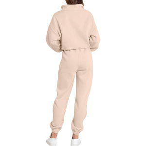 Conjunto de chándal con capucha y media cremallera, cintura alta, estampado, informal, de manga larga, color liso, con logo personalizado, para mujer, con pantalones jogger - Product Image 2