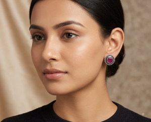 Hot Selling Dyed Ruby <b>Silver</b> <b>Stud</b> Handmade Gemstone Beaded Design Round <b>Stud</b> Earrings For Her - Product Image 1