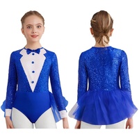 Justaucorps de danse pour filles à sequins, style smoking, avec jupe péplum à nouer et boutons, pour performance, spectacle, récital, cirque, maître de cérémonie