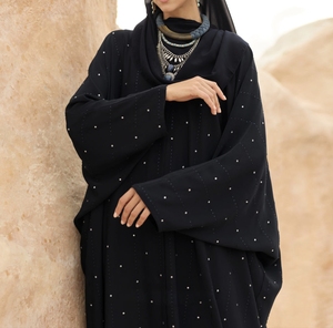 New Hooded Black Polka Dot Abaya Long Sleeve Floor Length Loose Fit Modest Dress For Women Middle East Style Breathable Daily - Product Image 4