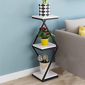 Support à plantes géométrique moderne à 3 niveaux avec étagères carrées, structure métallique, support d'angle intérieur/extérieur pour plantes, fleurs, pots - Product Image 3