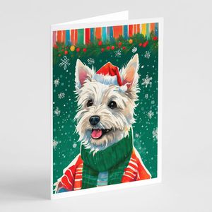 Whimsical Westie Christmas Tarjetas de felicitación Paquete de 8 tarjetas de nota de tamaño A7 en blanco 5x7 con sobres - Product Image 1